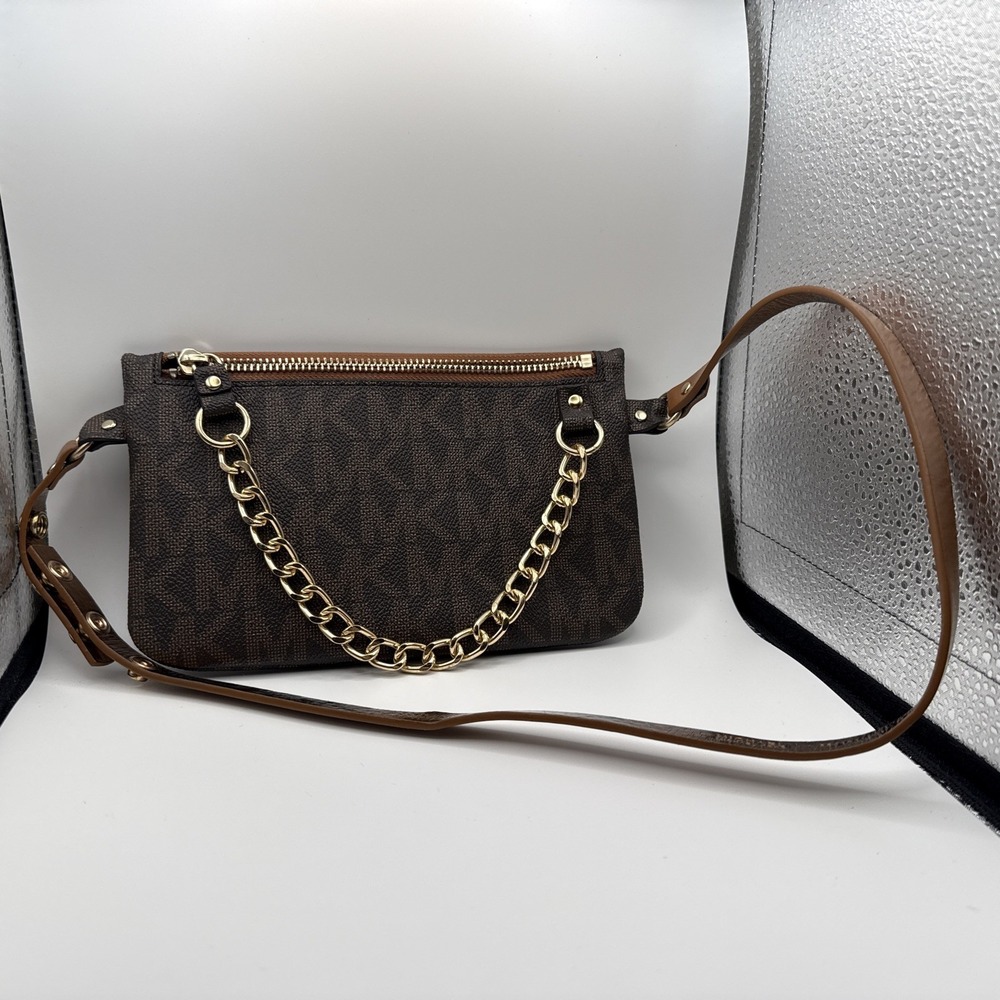NWOT Michael KORS MK Signature Logo Pull Chain Belt Bag Fanny Pack Chocolate M